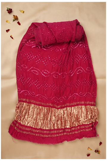 Crimson Red Bandhni Gajji Silk Wedding Party Wear Saree