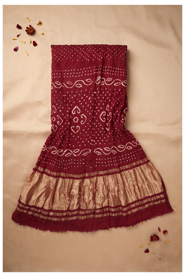 Maroon Bandhni Gajji Silk Wedding Party Wear Saree