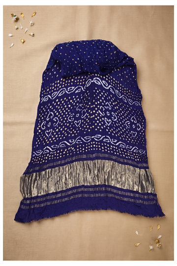 Royal Blue Bandhni Gajji Art Silk Party Wear Saree