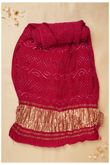 Crimson Red Bandhni Gajji Art Silk Wedding Saree