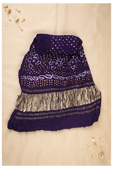 Deep Purple Bandhni Gajji Silk Wedding Party Wear Saree