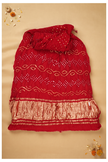 Crimson Red Bandhni Gajji Silk Wedding Saree