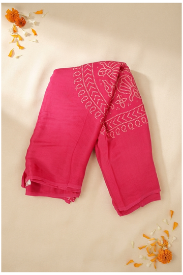 Rani Pink Ajrakh Art Silk Saree For Gift Purpose