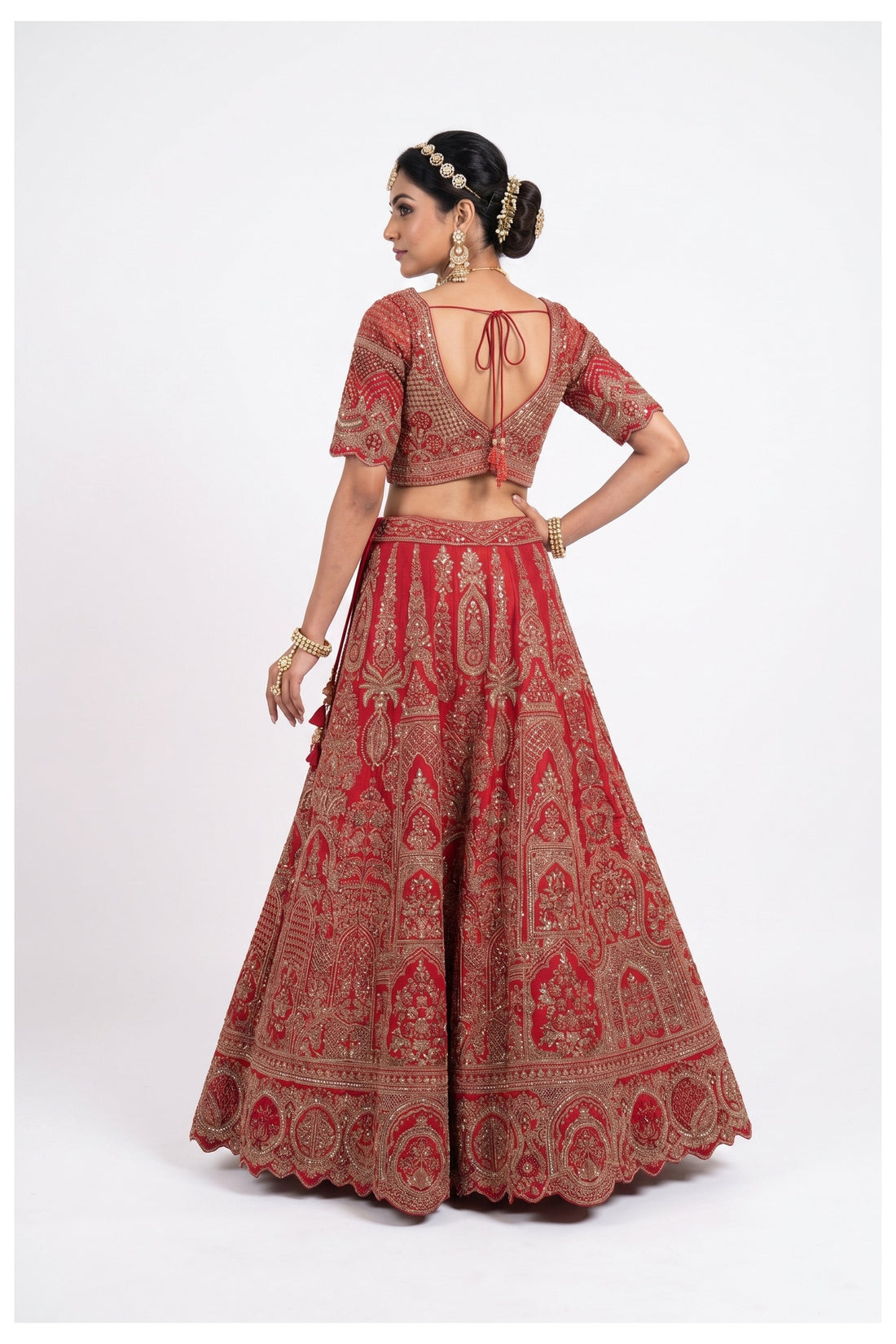 Bridal Red Heritage Embroidered Lehenga Choli With Net Dupatta