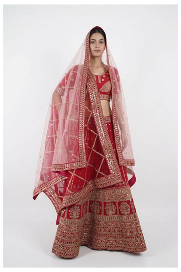 Red Embroidered Lehenga Choli With Soft Net Dupatta