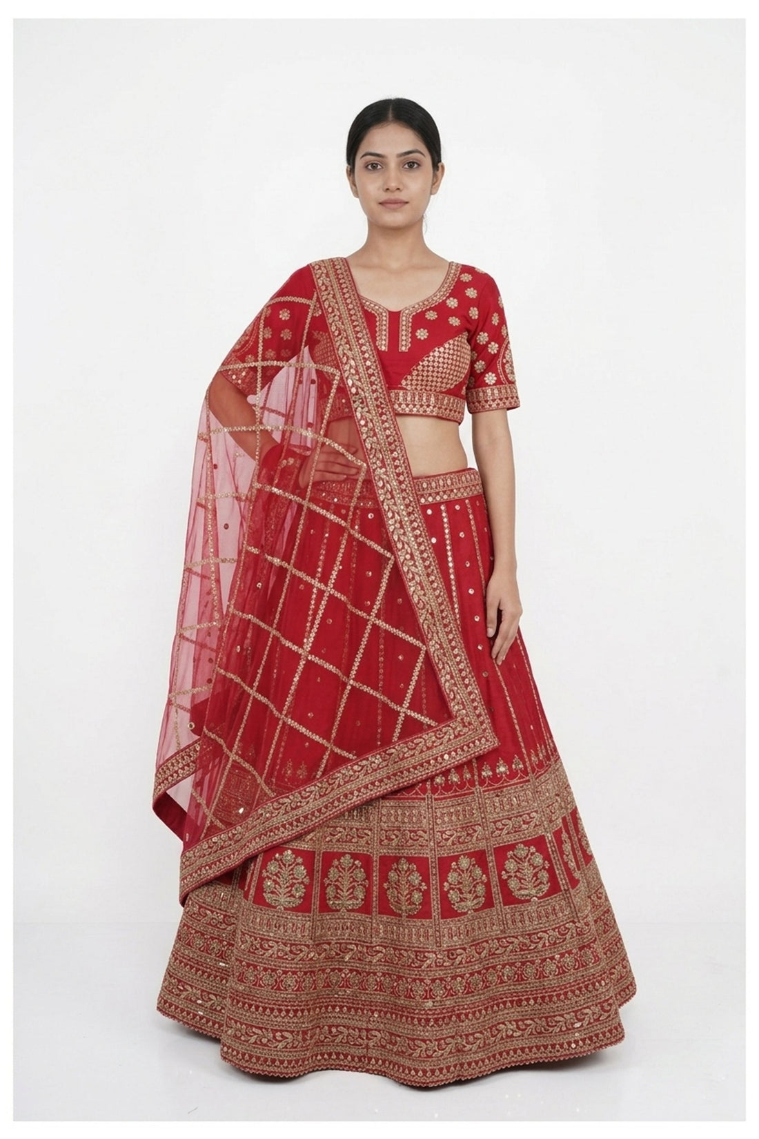 Red Embroidered Lehenga Choli With Soft Net Dupatta