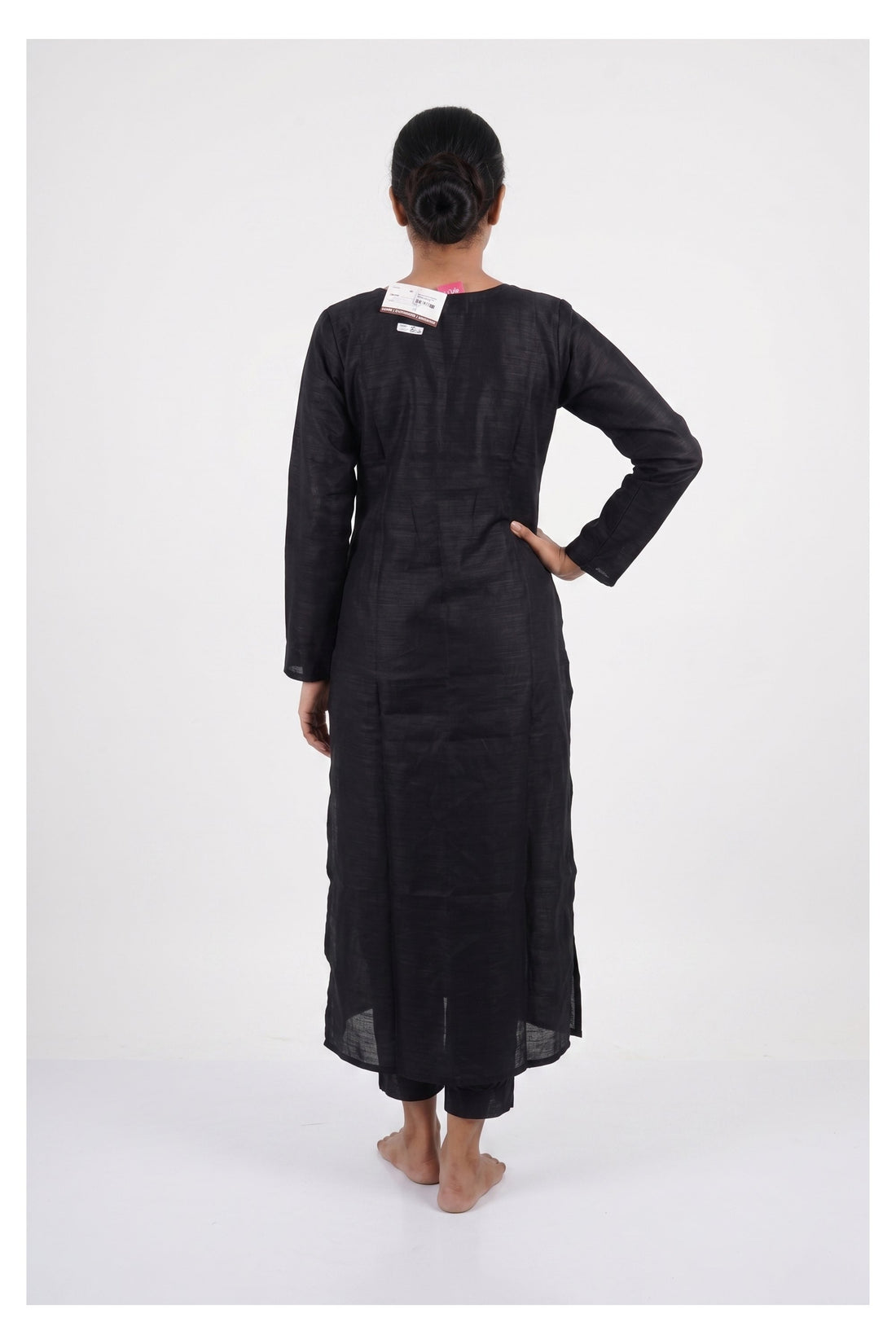 Classic Black Kurta Set With Rust Floral Printed Dupatta