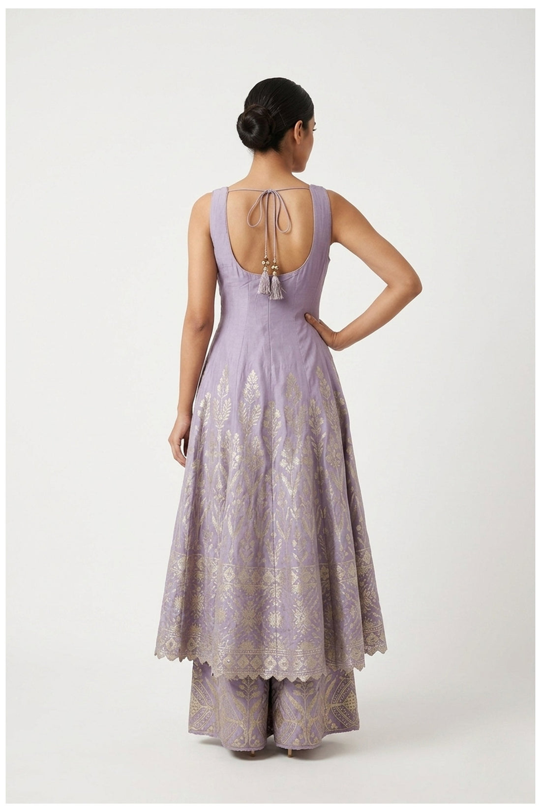 Lavender Zari Woven Anarkali Palazzo Set With Dupatta