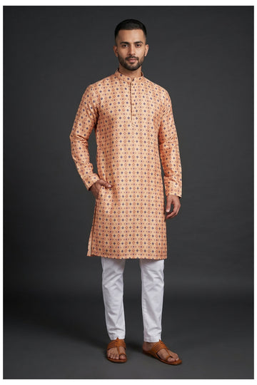 Peach Geometric Motif Kurta