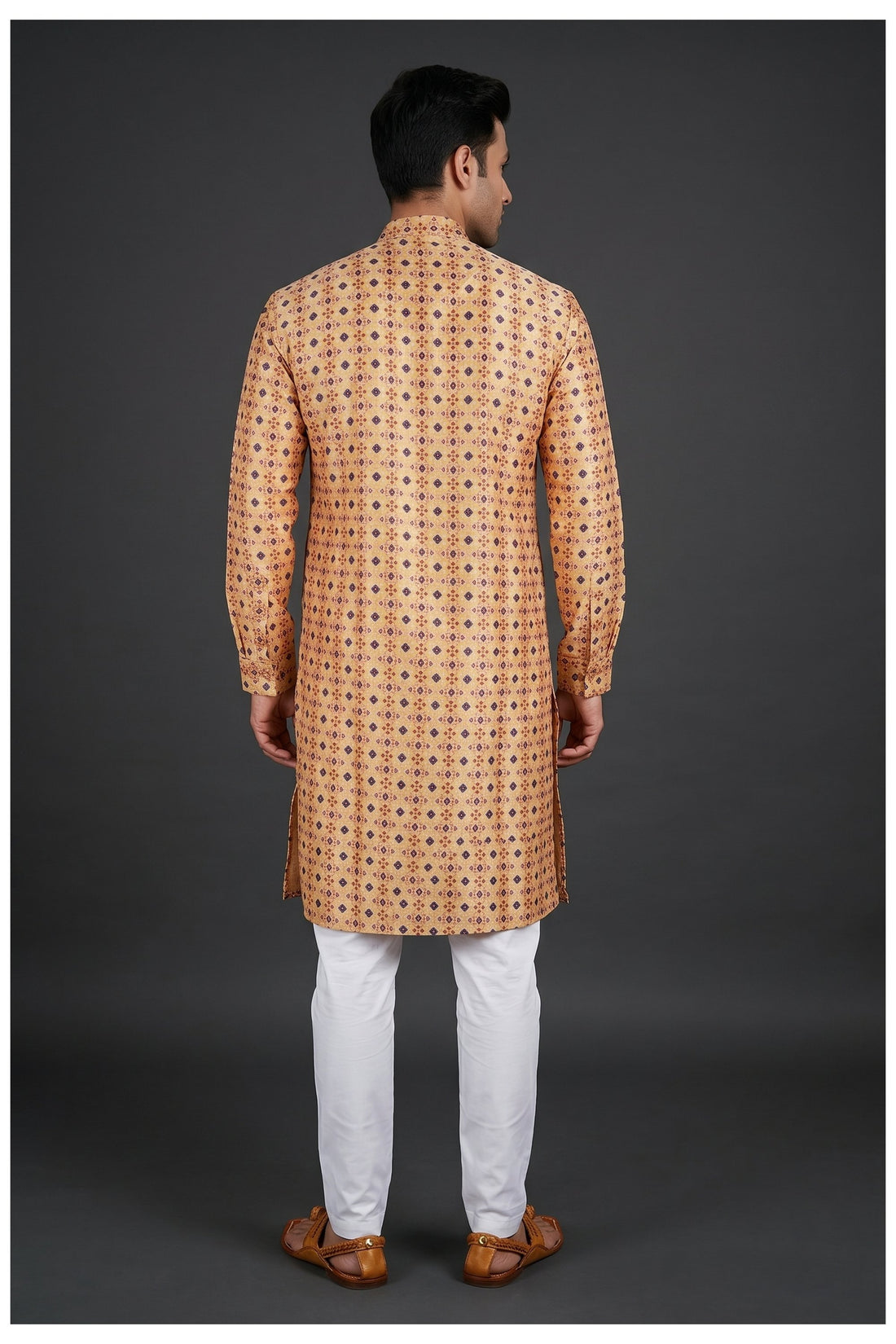 Peach Geometric Motif Kurta