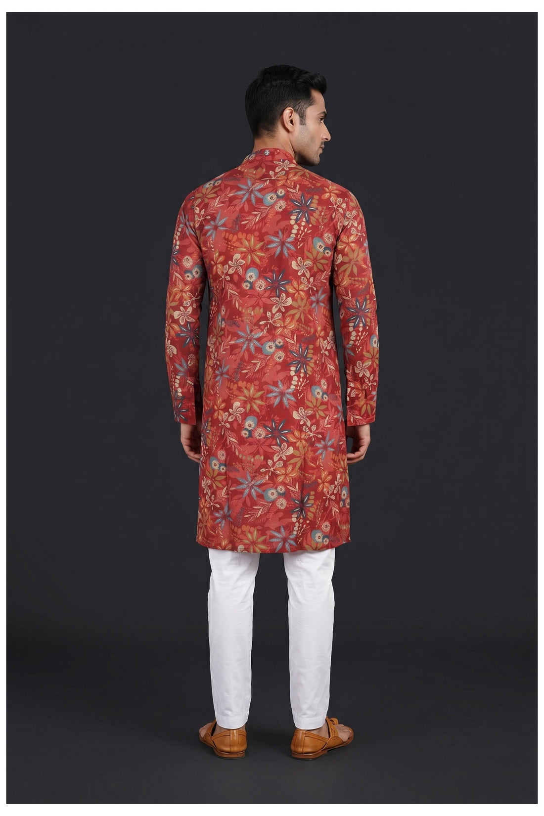 Maroon Floral Printed Men'S Kurta