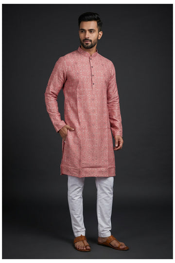 Dusty Rose Printed Men'S Kurta