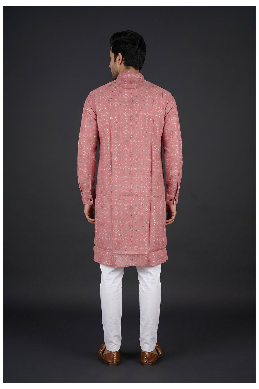 Dusty Rose Printed Men'S Kurta