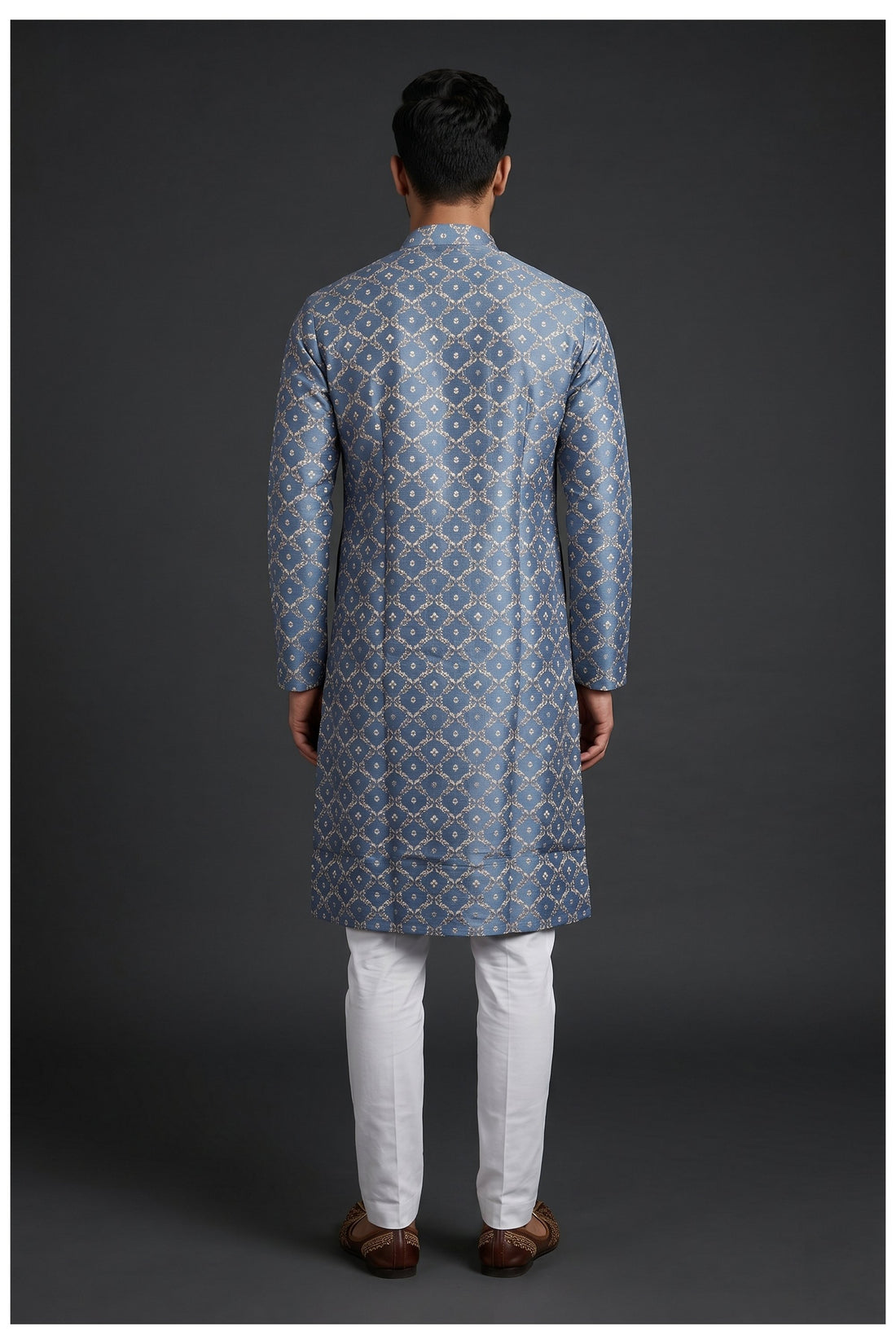 Slate Blue Patterned Men'S Kurta