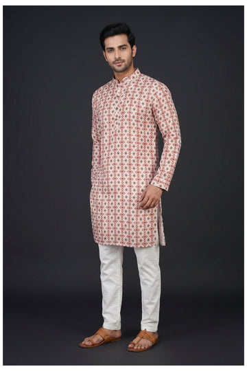 Ivory Red Geometric Printed Kurta