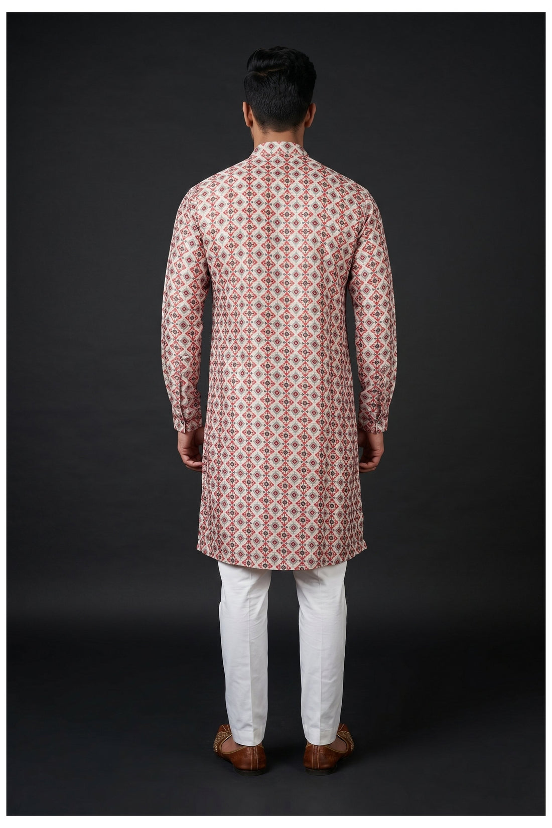 Ivory Red Geometric Printed Kurta