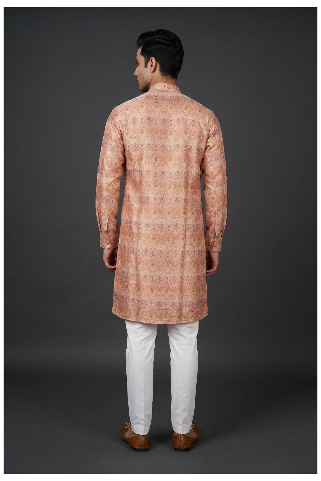 Beige Printed Men'S Kurta