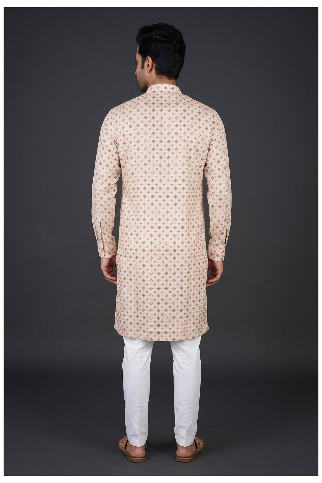 Off White Printed Men'S Kurta