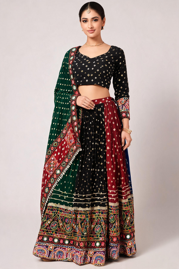 Multicolour Bandhani Embroidered Chaniya Choli