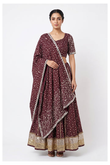 Maroon Bandhani Print Chaniya Choli