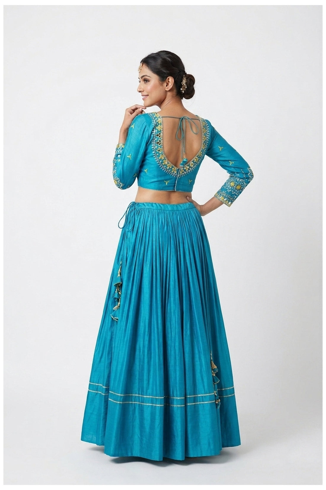Turquoise Blue Lehenga Choli With Lime Net Dupatta
