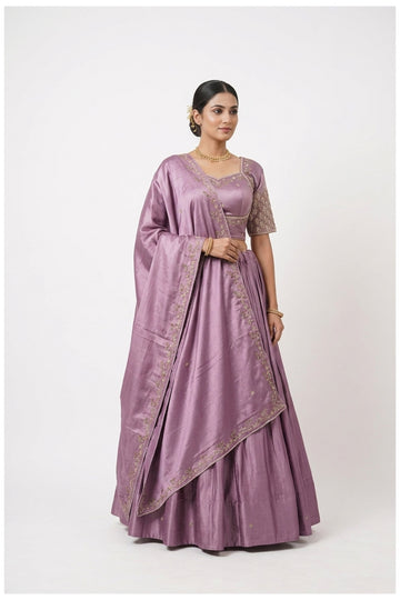 Lavender Silk Lehenga Choli With Embroidered Dupatta