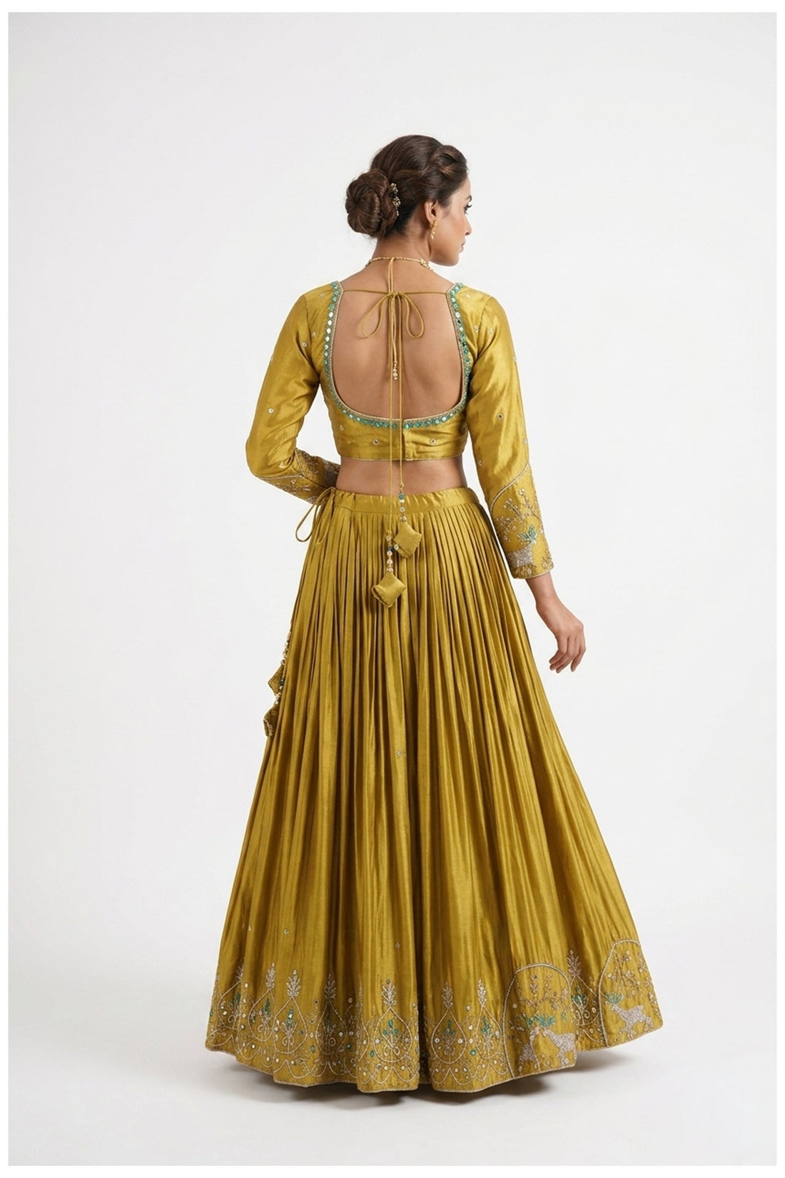 Mustard Yellow Silk Lehenga Choli With Aqua Blue Dupatta