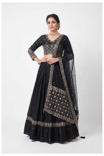 Black Designer Lehenga Choli With Embroidered Net Dupatta
