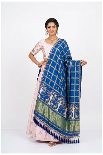 Blush Pink Lehenga Choli With Royal Blue Designer Dupatta