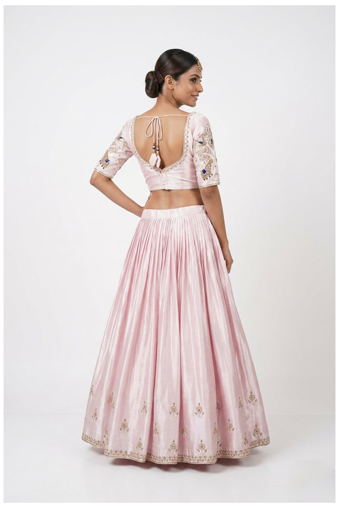 Blush Pink Lehenga Choli With Royal Blue Designer Dupatta