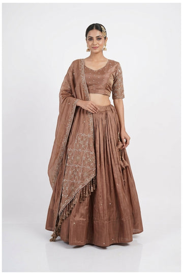 Mocha Brown Embroidered Lehenga Choli With Designer Dupatta