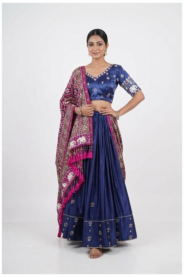 Royal Blue Embroidered Lehenga Choli With Designer Elephant Motif Dupatta
