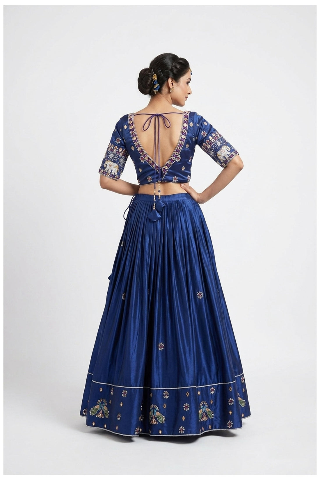Royal Blue Embroidered Lehenga Choli With Designer Elephant Motif Dupatta