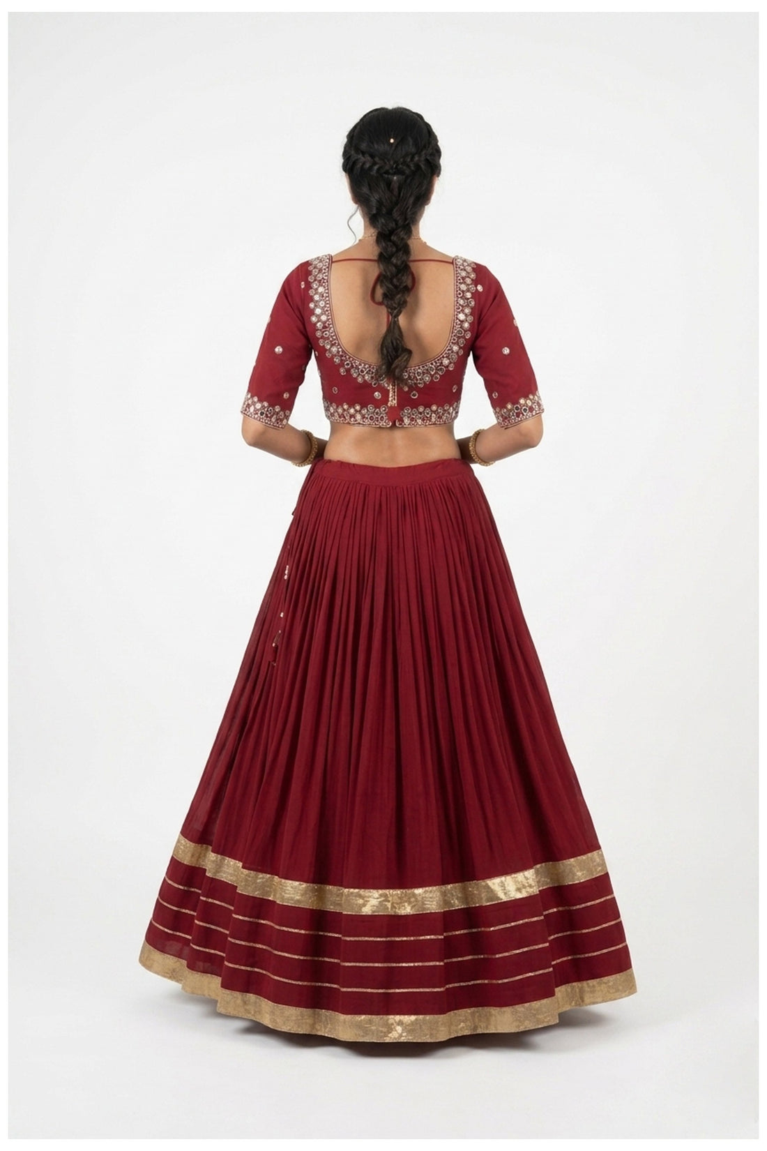 Wine Red Embroidered Lehenga Choli With White Dupatta