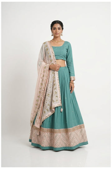 Sea Green Lehenga Choli With Embellished Dupatta