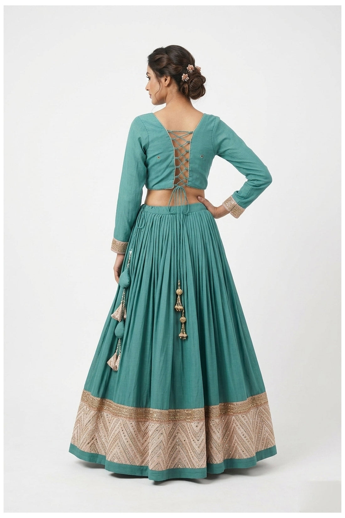 Sea Green Lehenga Choli With Embellished Dupatta