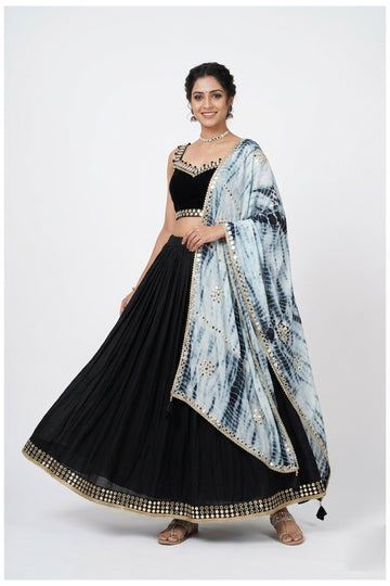 Black Tie-Dye Lehenga Choli With Designer Dupatta