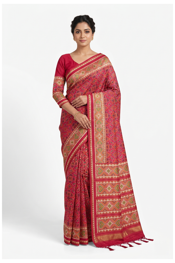 Rani Pink Patola Saree With Weaving