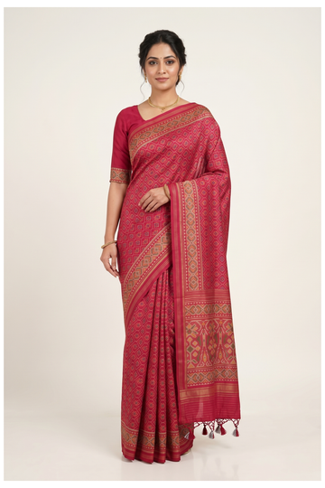 Magenta Patola Saree With Weaving