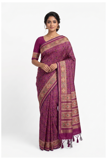 Dark Purple Banarasi Patola Saree With Weaving