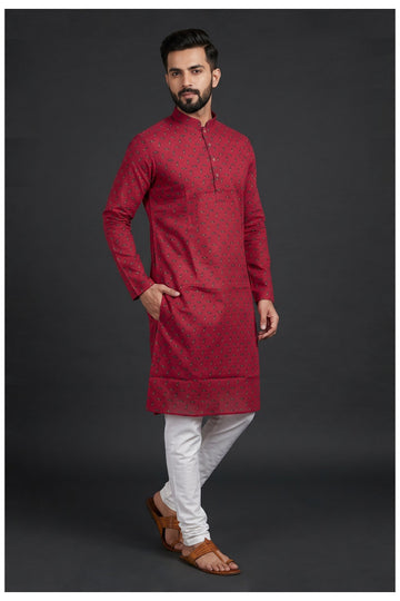 Maroon Printed Men'S Kurta