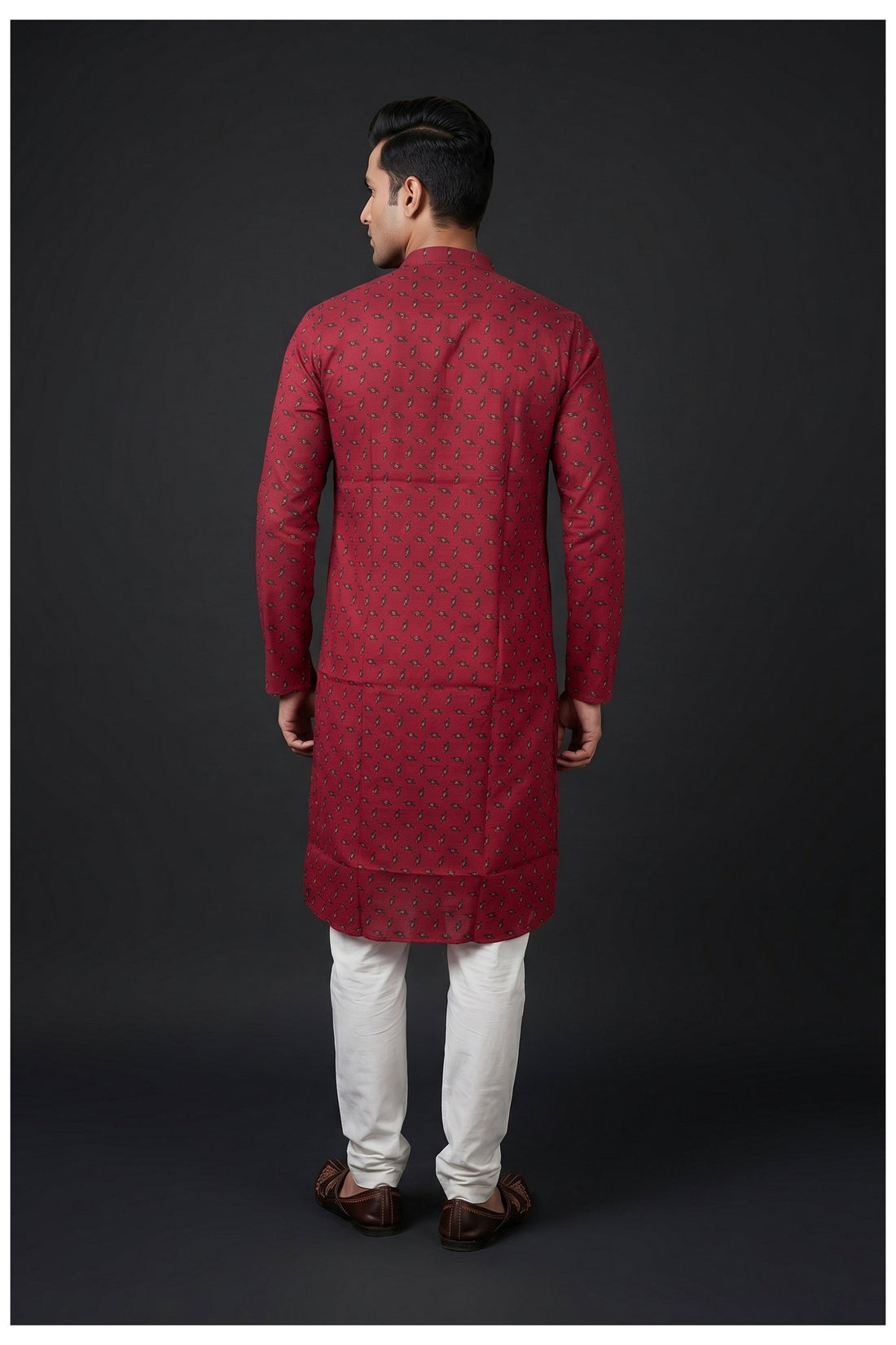 Maroon Printed Men'S Kurta