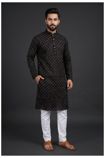 Black Ethnic Motif Printed Kurta
