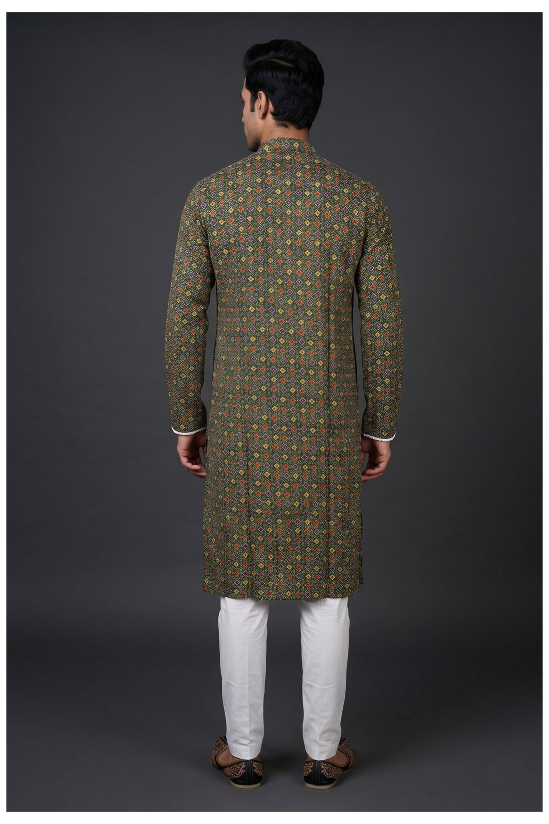 Bottle Green Geometric Printed Men'S Kurta