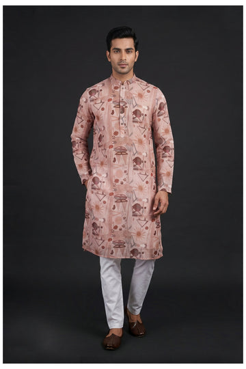 Pale Rose Abstract Printed Men'S Kurta