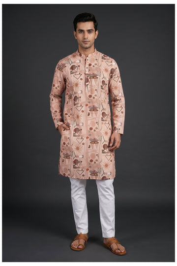 Peach Abstract Printed Kurta