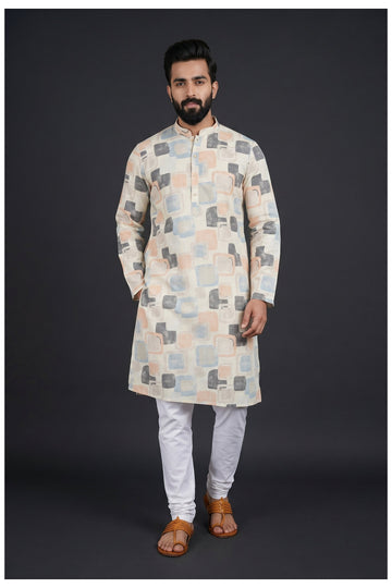 Cream Abstract Printed Kurta