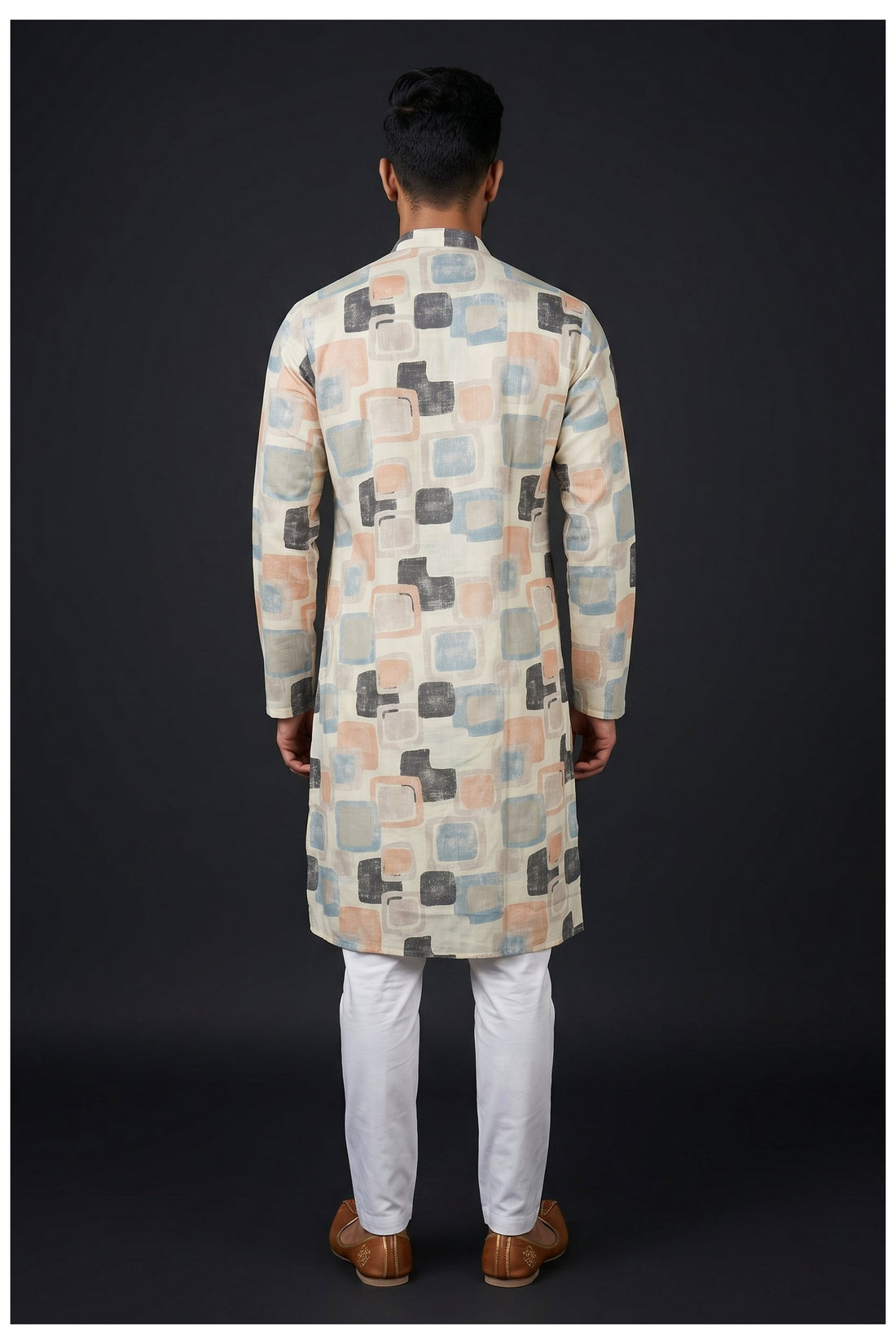 Cream Abstract Printed Kurta