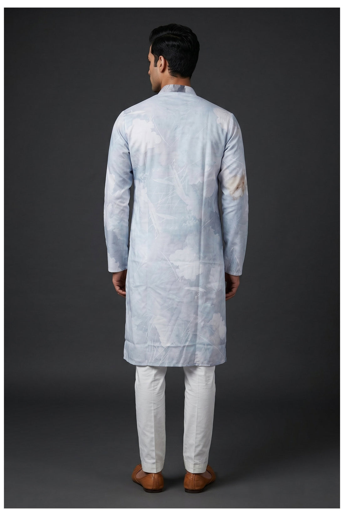 Light Grey Printed Men'S Kurta