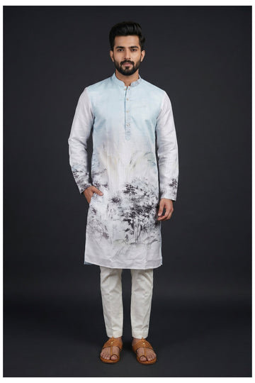 Sky Blue Scenic Printed Kurta